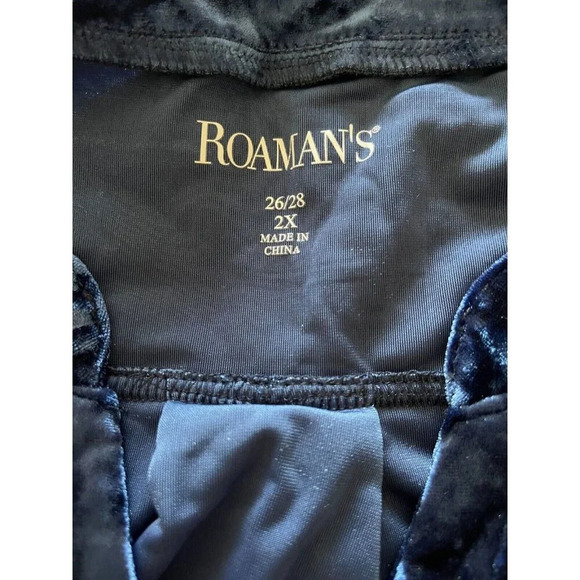 Roaman's +26/28 Blue Crushed Velvet Floral Embroidered Button Long Sleeve Shirt - Picture 6 of 6